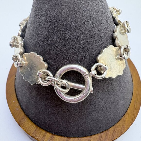 Sterling Silver 925 Beaded Puffed Flower Design Chain Bracelet Size 7" Length - Picture 7 of 10